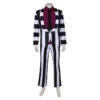 Men Black White Gothic Strip Suit Red Lining Fullset Halloween Costume