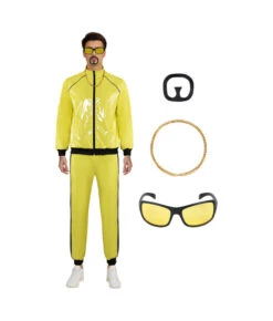 1980s Hip Hop Yellow Glossy 6Pcs Set Men Halloween Costume