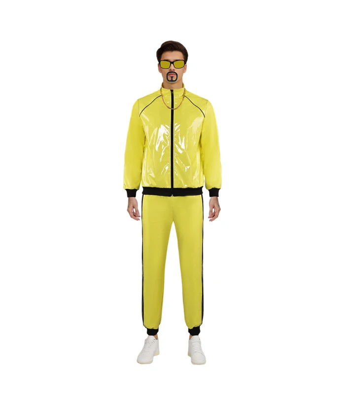 1980s Hip Hop Yellow Glossy 6Pcs Set Men Halloween Costume 6 1980s Hip Hop Yellow Glossy 6Pcs Set Men Halloween Costume - Image 4