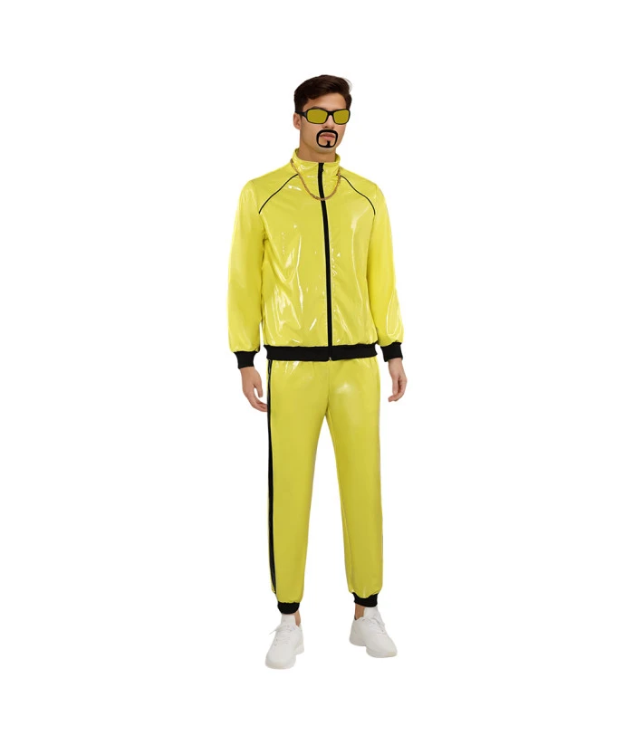 1980s Hip Hop Yellow Glossy 6Pcs Set Men Halloween Costume 4 1980s Hip Hop Yellow Glossy 6Pcs Set Men Halloween Costume - Image 2