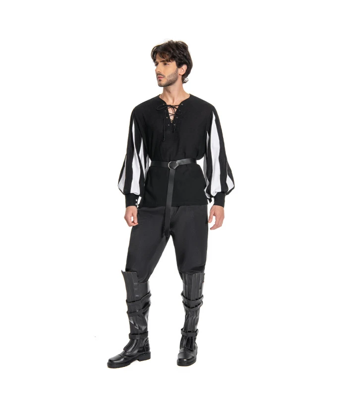 Men Renaissance Black White Shirt Halloween Costume 4 Men Renaissance Black White Shirt Halloween Costume - Image 2
