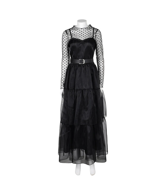 Women Gothic Black Mesh Long Dress Halloween Costume 3 Women Gothic Black Mesh Long Dress Halloween Costume