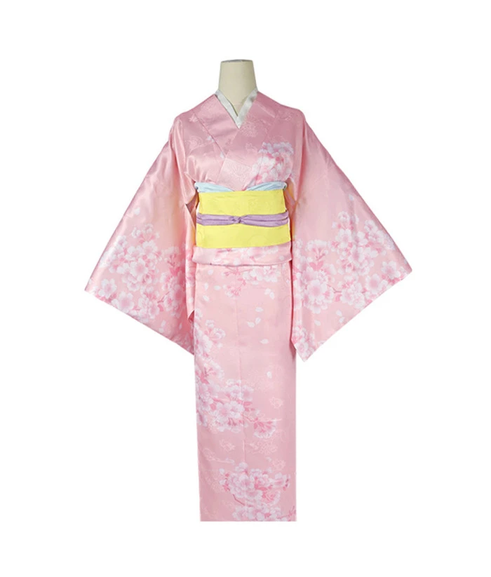 Women Japanese Outfit Pink Kimono Halloween Costume 3 Women Japanese Outfit Pink Kimono Halloween Costume