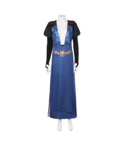 Women Medieval Fantasy Blue V Neck Long Dress Princess Wizard Halloween Costume