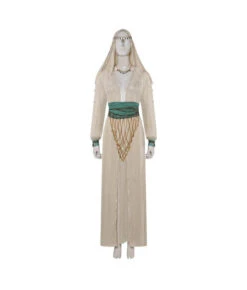 Women Beige Medieval Fantasy Princess Silk Dress Halloween Costume