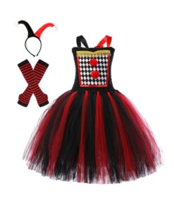 Kids Children Girl Red Clown Dress Tutu Skirt Halloween Costume