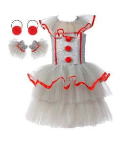 Kids Children Girl White Clown Dress Tutu Skirt Halloween Costume