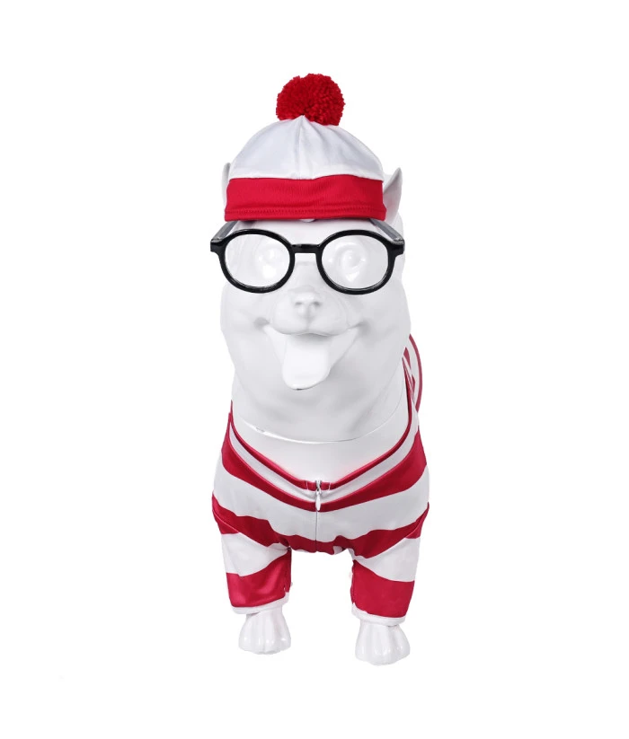 Pet Dog Funny Costume White And Red Strip Sleepwear Hat Fullset Halloween Costume 4 Pet Dog Funny Costume White And Red Strip Sleepwear Hat Fullset Halloween Costume - Image 2