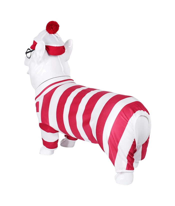 Pet Dog Funny Costume White And Red Strip Sleepwear Hat Fullset Halloween Costume 7 Pet Dog Funny Costume White And Red Strip Sleepwear Hat Fullset Halloween Costume - Image 5
