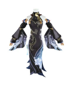 Women Flare Sleeve Black Chinese Cheongsam Alter Slim Dress Halloween Costume