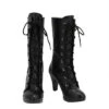 Women Leather Black High Heel Boots Halloween Costume Shoes