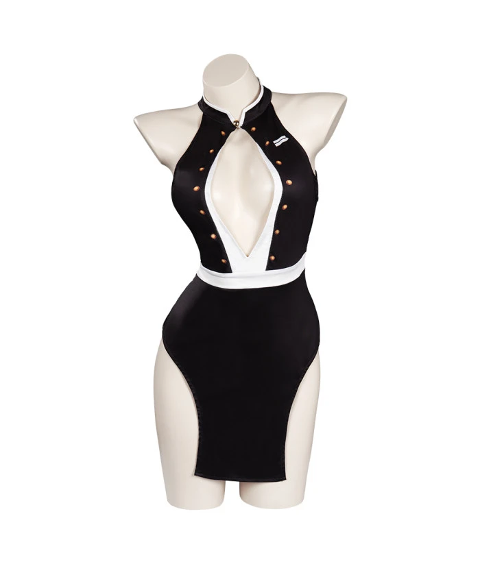 Women Black Japanese Open Chest Uniform Swimsuit Hallow Costume 3 Women Black Japanese Open Chest Uniform Swimsuit Hallow Costume