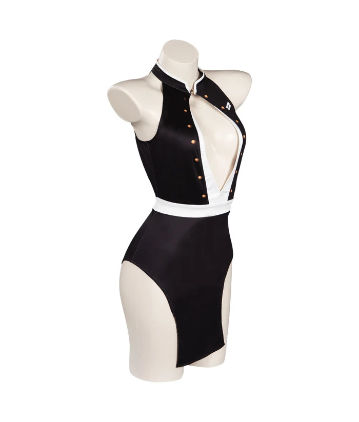 Women Black Japanese Open Chest Uniform Swimsuit Hallow Costume 5 Women Black Japanese Open Chest Uniform Swimsuit Hallow Costume - Image 3