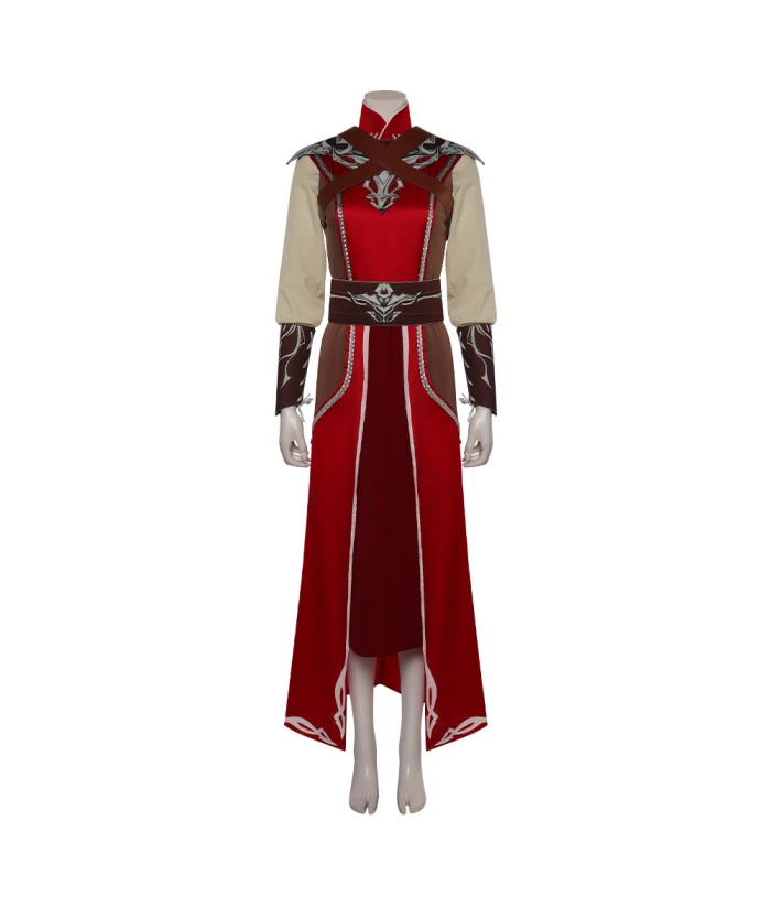 Women Medieval Fantasy Red Long Robe Outfit Warlock Fullset Halloween Costume 3 Women Medieval Fantasy Red Long Robe Outfit Warlock Fullset Halloween Costume