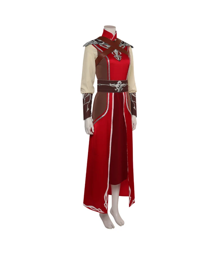 Women Medieval Fantasy Red Long Robe Outfit Warlock Fullset Halloween Costume 5 Women Medieval Fantasy Red Long Robe Outfit Warlock Fullset Halloween Costume - Image 3