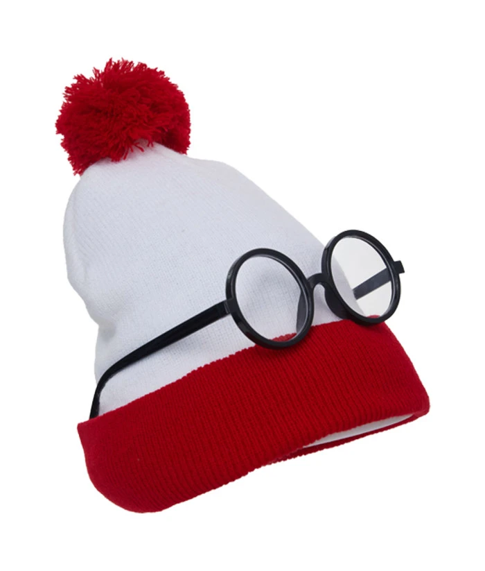 White Knitted Hat Red Brim With Glasses Bundle Halloween Costume Accessories 5 White Knitted Hat Red Brim With Glasses Bundle Halloween Costume Accessories - Image 3