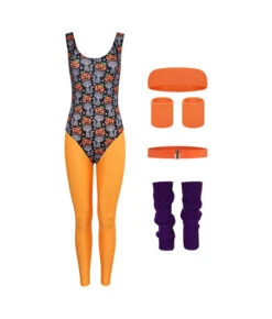 1980s Fitness Orange Printed Jumpsuit 6Pcs Set Women Halloween Costume -Accessories Shop Women2080s20Print20Fitness20Jumpsuit206Pcs20Set20Halloween20Costume201 700x823 1