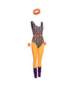 1980s Fitness Orange Printed Jumpsuit 6Pcs Set Women Halloween Costume -Accessories Shop Women2080s20Print20Fitness20Jumpsuit206Pcs20Set20Halloween20Costume207 700x823 1