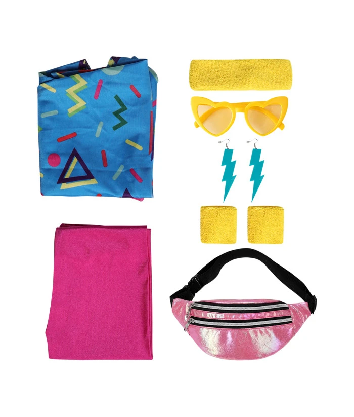 1980s Retro Fitness Blue Jumpsuit 7Pcs Set Halloween Costume 8 1980s Retro Fitness Blue Jumpsuit 7Pcs Set Halloween Costume - Image 6