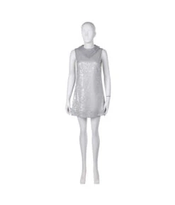 1980s Disco Silver Glitter Dress Women Halloween Costume