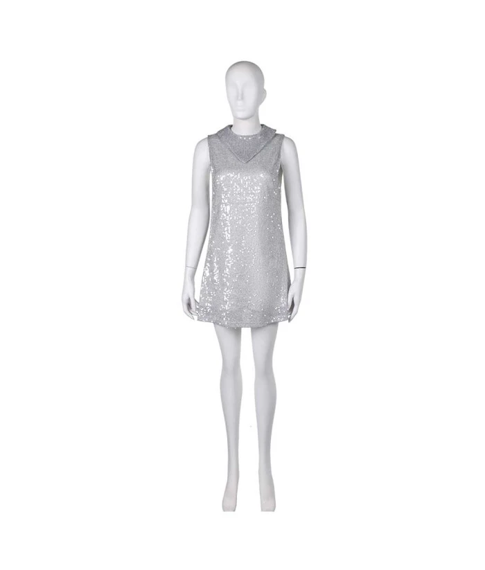 1980s Disco Silver Glitter Dress Women Halloween Costume 3 1980s Disco Silver Glitter Dress Women Halloween Costume