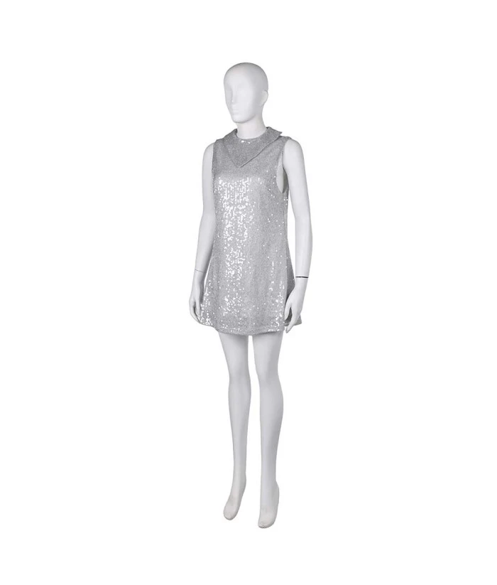 1980s Disco Silver Glitter Dress Women Halloween Costume 5 1980s Disco Silver Glitter Dress Women Halloween Costume - Image 3