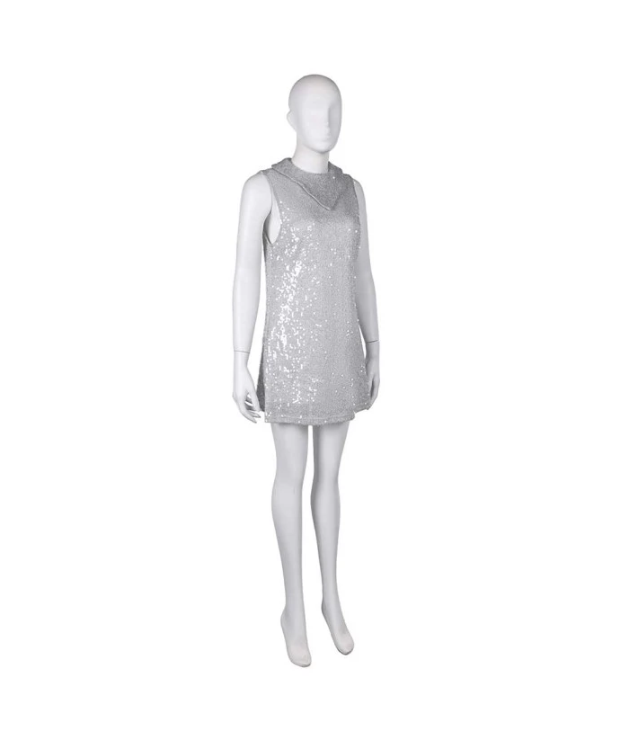 1980s Disco Silver Glitter Dress Women Halloween Costume 4 1980s Disco Silver Glitter Dress Women Halloween Costume - Image 2
