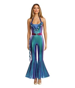 1980s DIsco Laser Flare Jumpsuit 3Pcs Women Halloween Costume