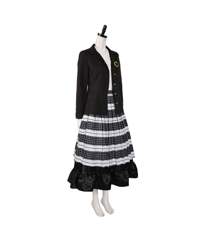 Women Black Uniform Suit Long Dress Halloween Costume 4 Women Black Uniform Suit Long Dress Halloween Costume - Image 2
