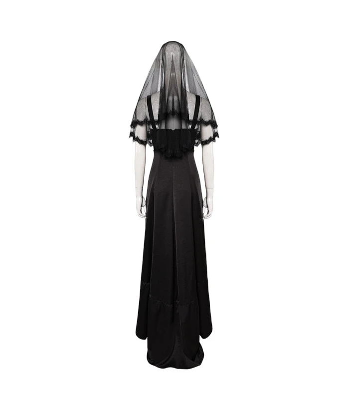 Women Black Witch Gothic Wedding Dress Set Halloween Costume 6 Women Black Witch Gothic Wedding Dress Set Halloween Costume - Image 4