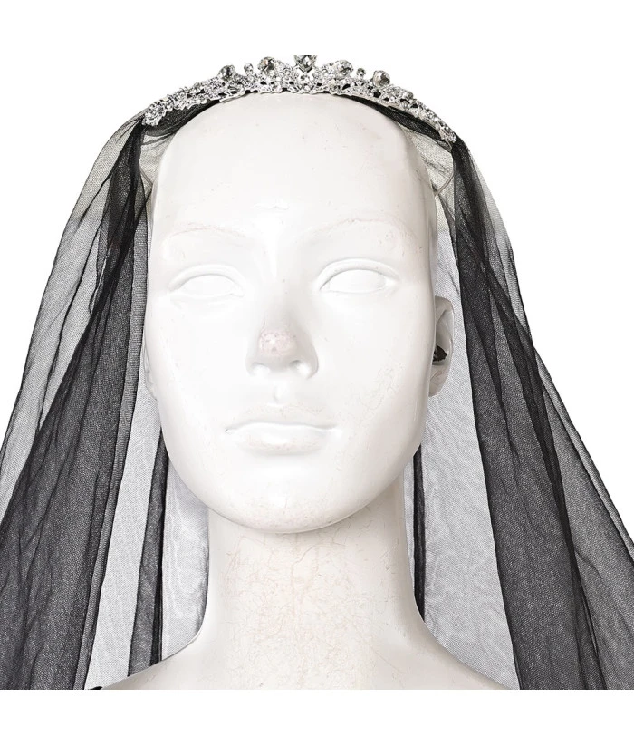 Women Black Witch Gothic Wedding Dress Set Halloween Costume 7 Women Black Witch Gothic Wedding Dress Set Halloween Costume - Image 5