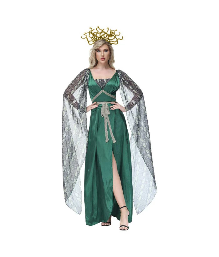 Medusa Dark Green Dress Set Goddess Halloween Costume 3 Medusa Dark Green Dress Set Goddess Halloween Costume