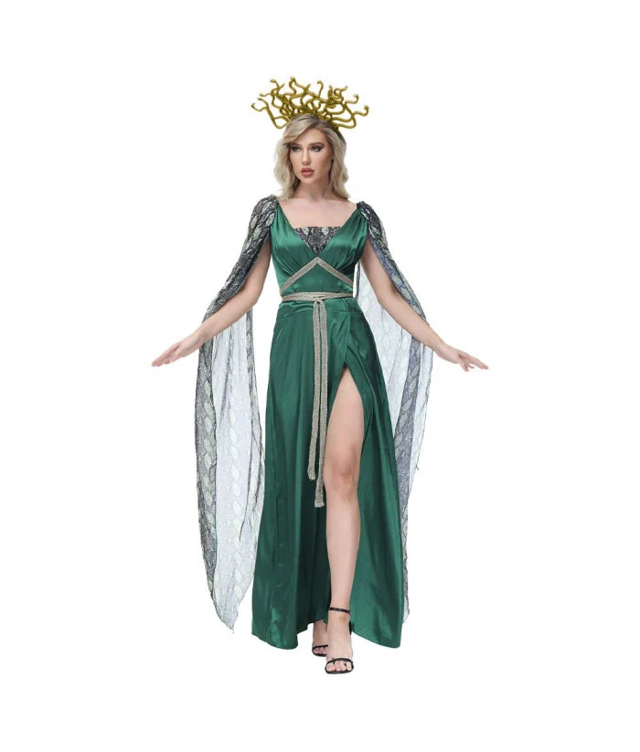 Medusa Dark Green Dress Set Goddess Halloween Costume 6 Medusa Dark Green Dress Set Goddess Halloween Costume - Image 4