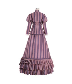 Women Light Purple Stripe Victorian Gown Halloween Costume