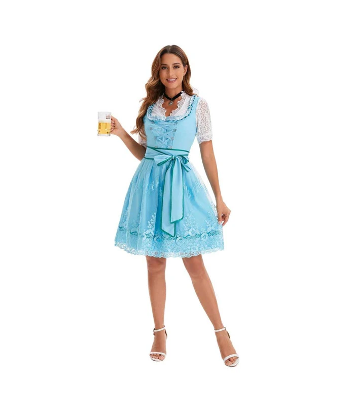 Women Oktoberfest Lace Green Blue Dress Halloween Costume 3 Women Oktoberfest Lace Green Blue Dress Halloween Costume