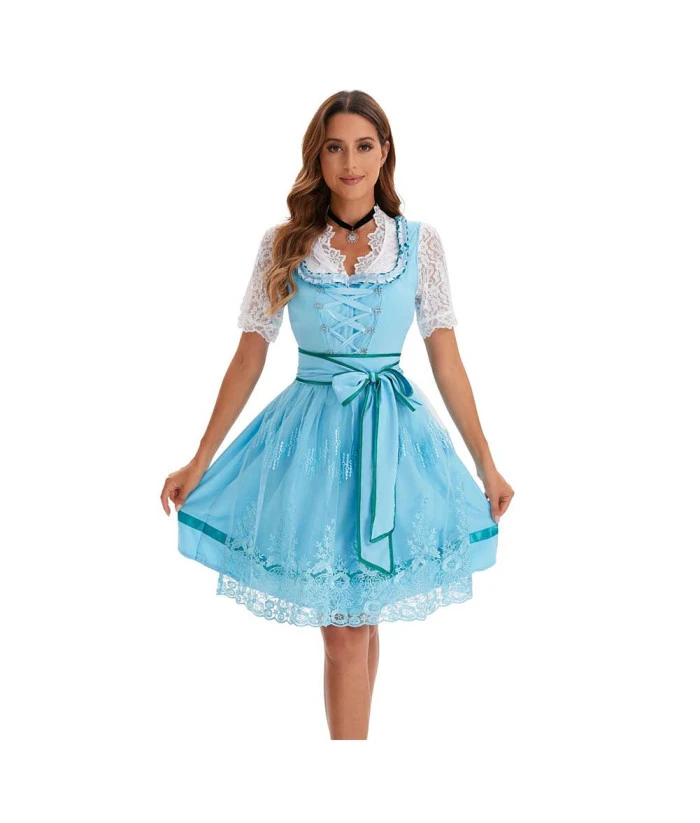 Women Oktoberfest Lace Green Blue Dress Halloween Costume 6 Women Oktoberfest Lace Green Blue Dress Halloween Costume - Image 4