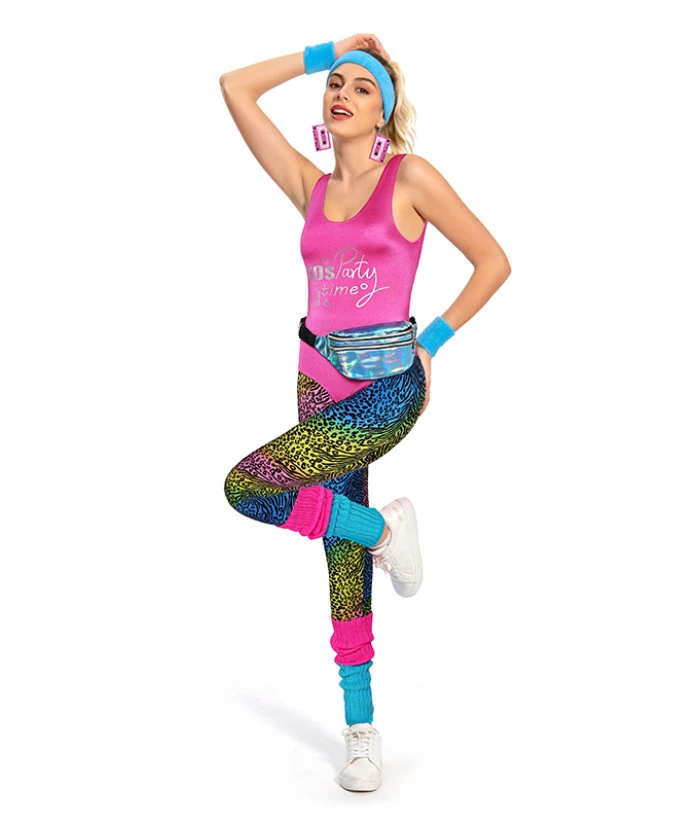 1980s Gym Fitness Jumpsuit 7 Pcs Halloween Costume 4 1980s Gym Fitness Jumpsuit 7 Pcs Halloween Costume - Image 2