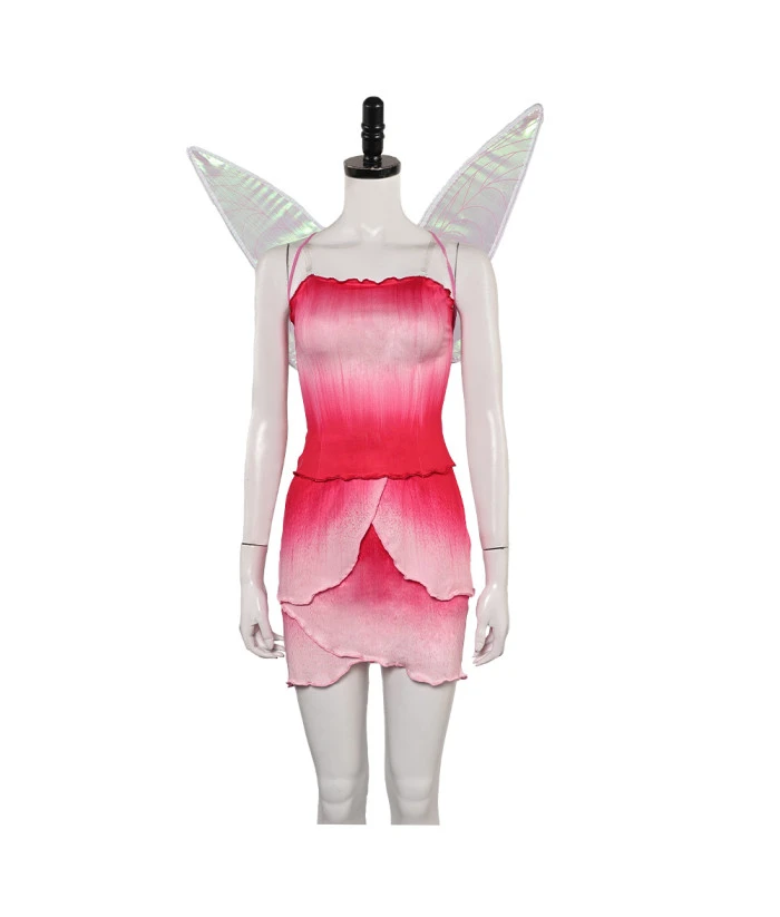 Women Pink Fairy Dress With Wings Halloween Costume 3 Women Pink Fairy Dress With Wings Halloween Costume