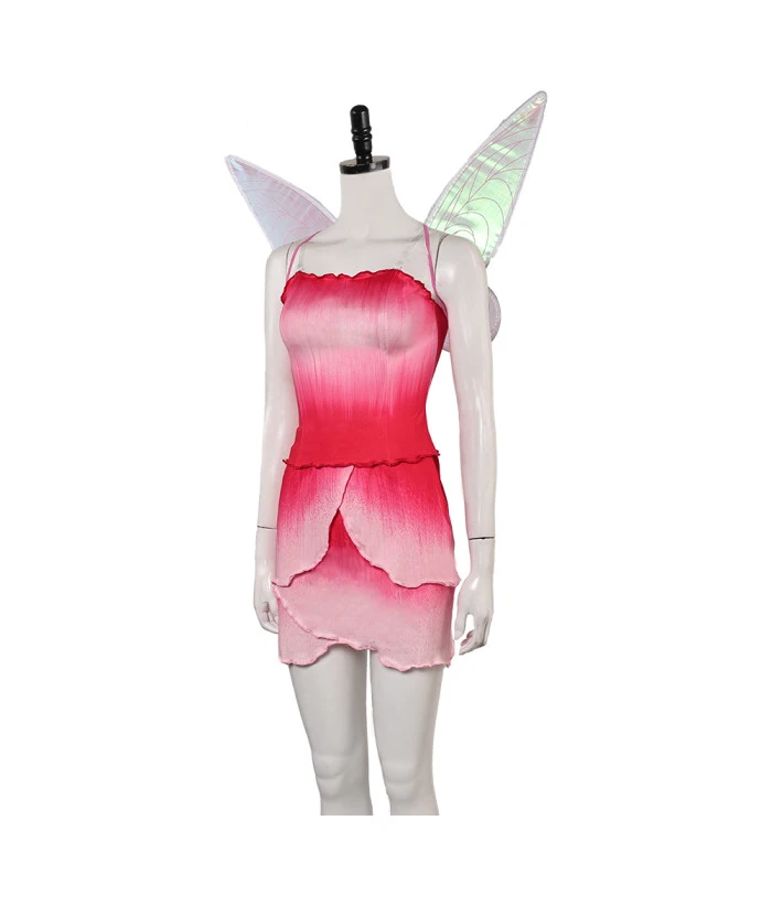 Women Pink Fairy Dress With Wings Halloween Costume 5 Women Pink Fairy Dress With Wings Halloween Costume - Image 3