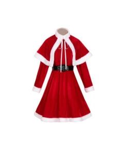 Women Red Dress With Shawl Uniform Set Santa Claus Christmas Costume