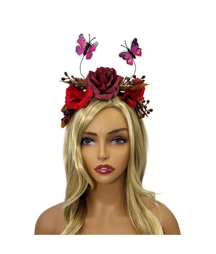 Adult Butterfly Flower Headband Día De Muertos Halloween Costume Accessories 4 Adult Butterfly Flower Headband Día De Muertos Halloween Costume Accessories - Image 2