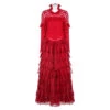 Women Red Wedding Dress Mesh Long Dress Witch Role Play Halloween Costume
