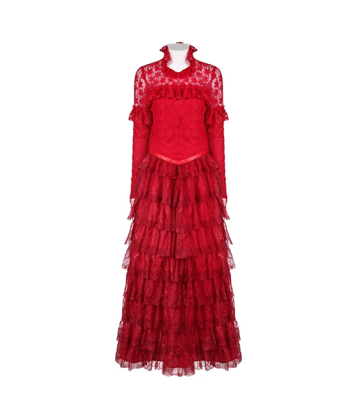 Women Red Wedding Dress Mesh Long Dress Witch Role Play Halloween Costume 2 Women Red Wedding Dress Mesh Long Dress Witch Role Play Halloween Costume