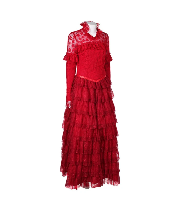 Women Red Wedding Dress Mesh Long Dress Witch Role Play Halloween Costume 3 Women Red Wedding Dress Mesh Long Dress Witch Role Play Halloween Costume - Image 2