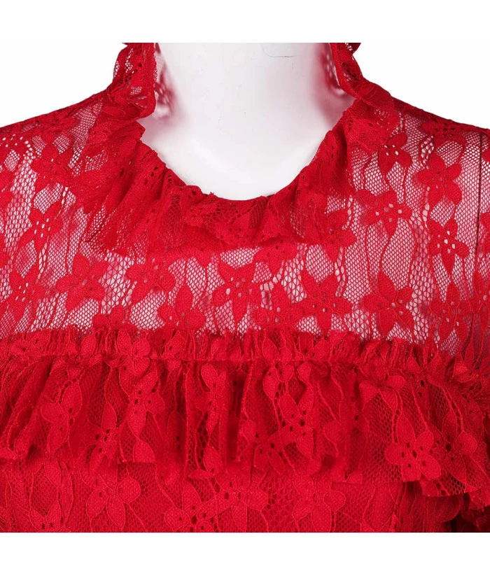 Women Red Wedding Dress Mesh Long Dress Witch Role Play Halloween Costume 6 Women Red Wedding Dress Mesh Long Dress Witch Role Play Halloween Costume - Image 5