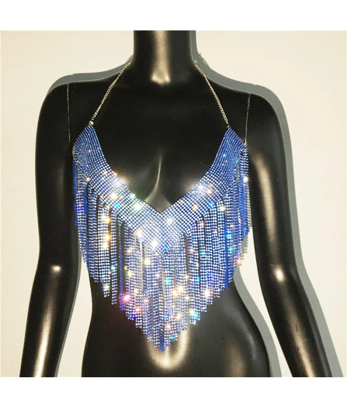 Women Sexy V-neck Fringe Rhinestone Metal Halter Vest Tops Fashion Music Festival Halloween Party Costume 8 Women Sexy V-neck Fringe Rhinestone Metal Halter Vest Tops Fashion Music Festival Halloween Party Costume - Image 6