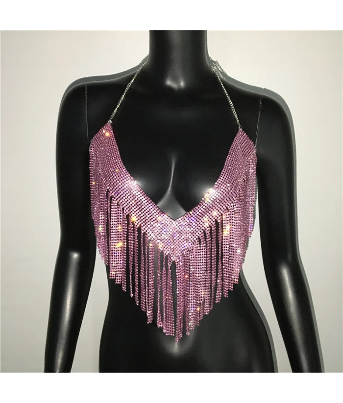 Women Sexy V-neck Fringe Rhinestone Metal Halter Vest Tops Fashion Music Festival Halloween Party Costume 10 Women Sexy V-neck Fringe Rhinestone Metal Halter Vest Tops Fashion Music Festival Halloween Party Costume - Image 8