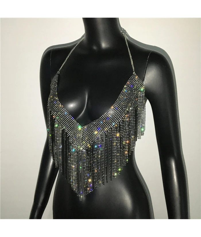 Women Sexy V-neck Fringe Rhinestone Metal Halter Vest Tops Fashion Music Festival Halloween Party Costume 6 Women Sexy V-neck Fringe Rhinestone Metal Halter Vest Tops Fashion Music Festival Halloween Party Costume - Image 4