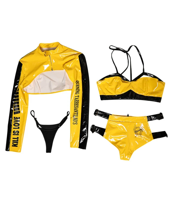 Women Yellow Leather Sexy Lingerie With Coat Futuristic Sci Fi Style Halloween Costume 8 Women Yellow Leather Sexy Lingerie With Coat Futuristic Sci Fi Style Halloween Costume - Image 6