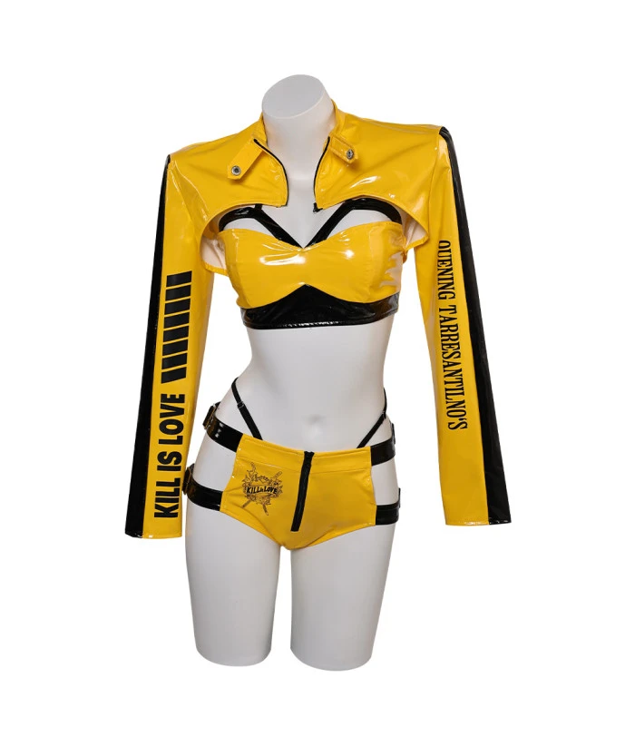 Women Yellow Leather Sexy Lingerie With Coat Futuristic Sci Fi Style Halloween Costume 3 Women Yellow Leather Sexy Lingerie With Coat Futuristic Sci Fi Style Halloween Costume